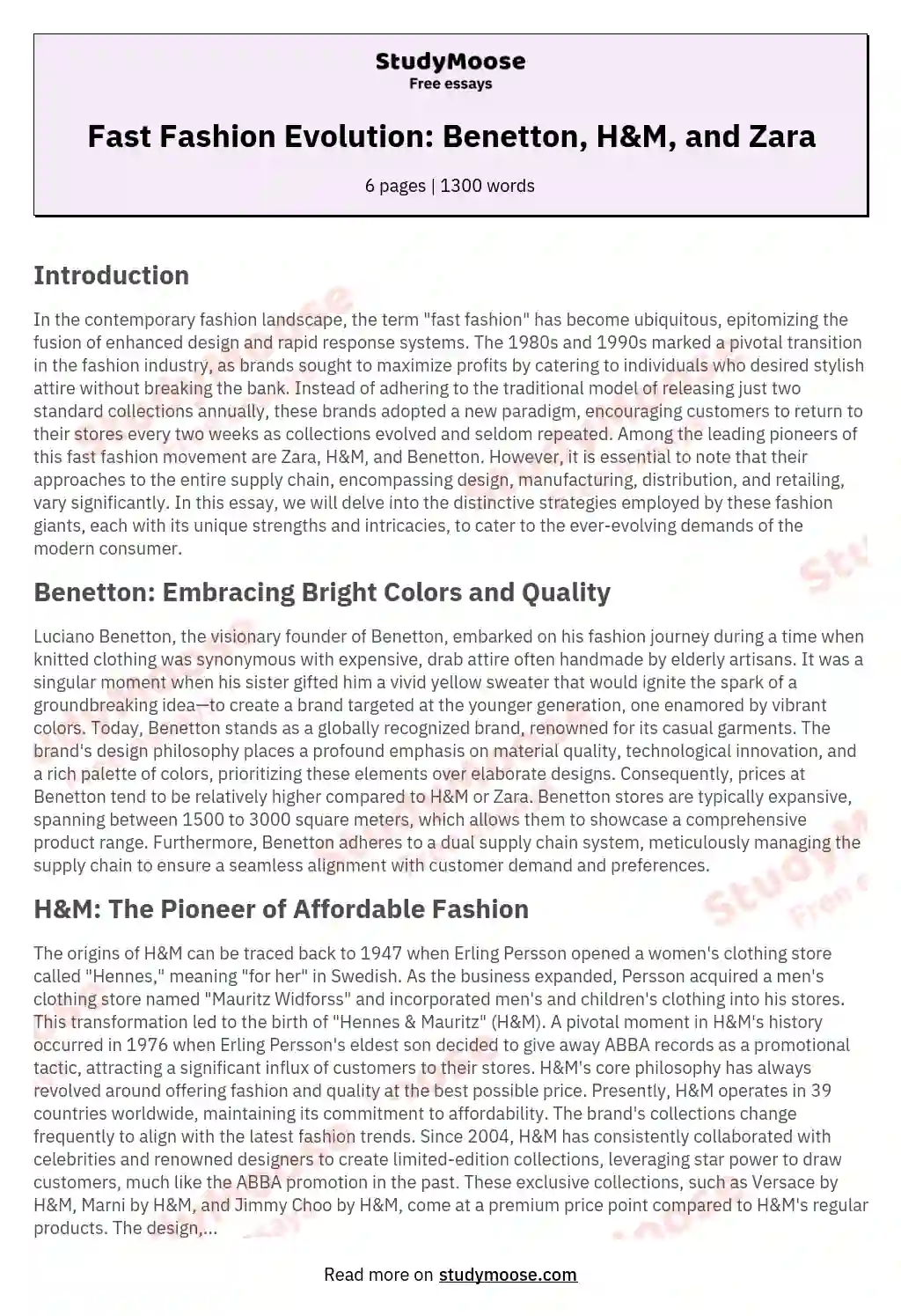 Fast Fashion Evolution: Benetton, H&M, and Zara essay
