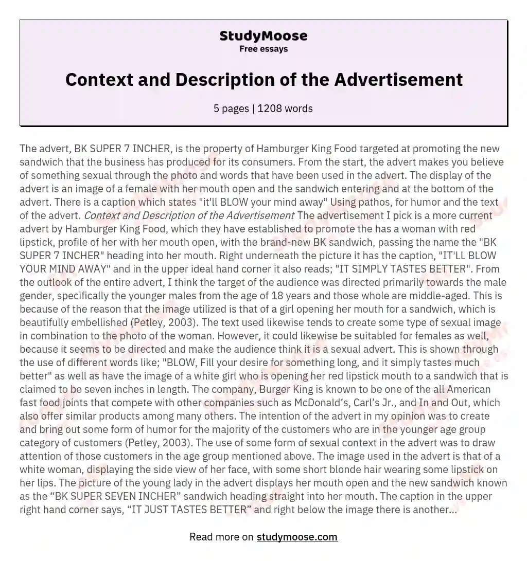 Context and Description of the Advertisement