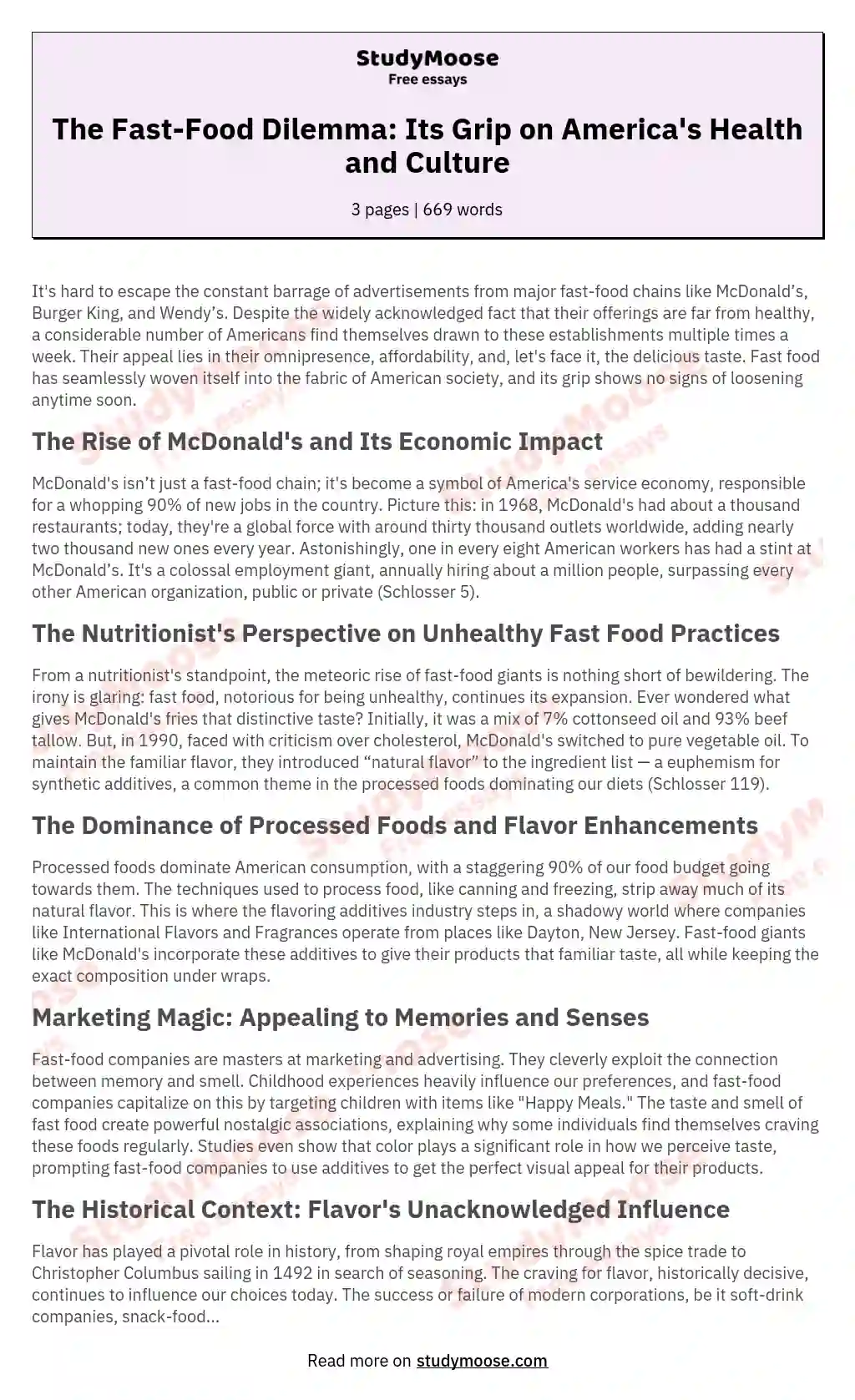 The Fast-Food Dilemma: Its Grip on America's Health and Culture essay