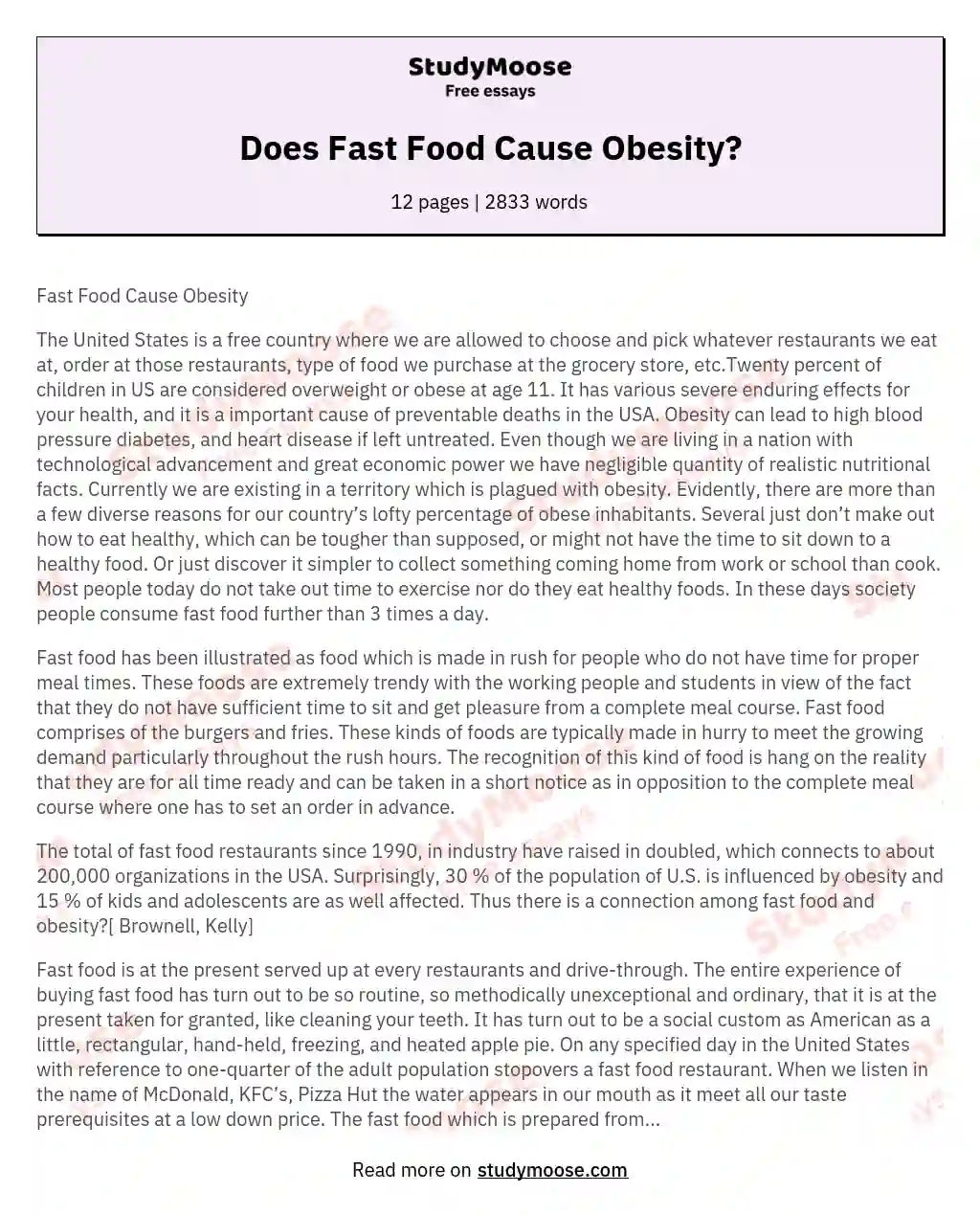Does Fast Food Cause Obesity? essay