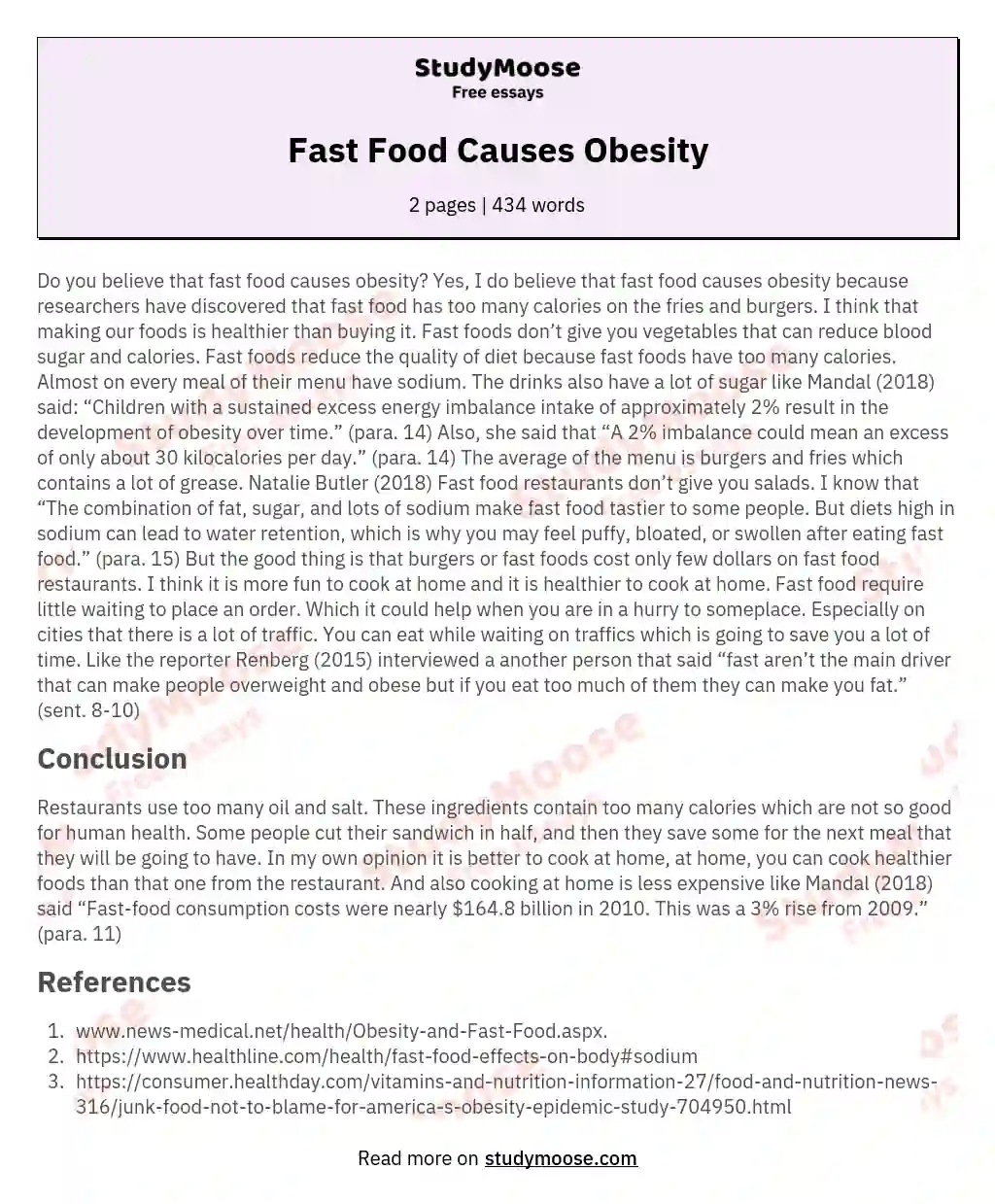 Fast Food Causes Obesity