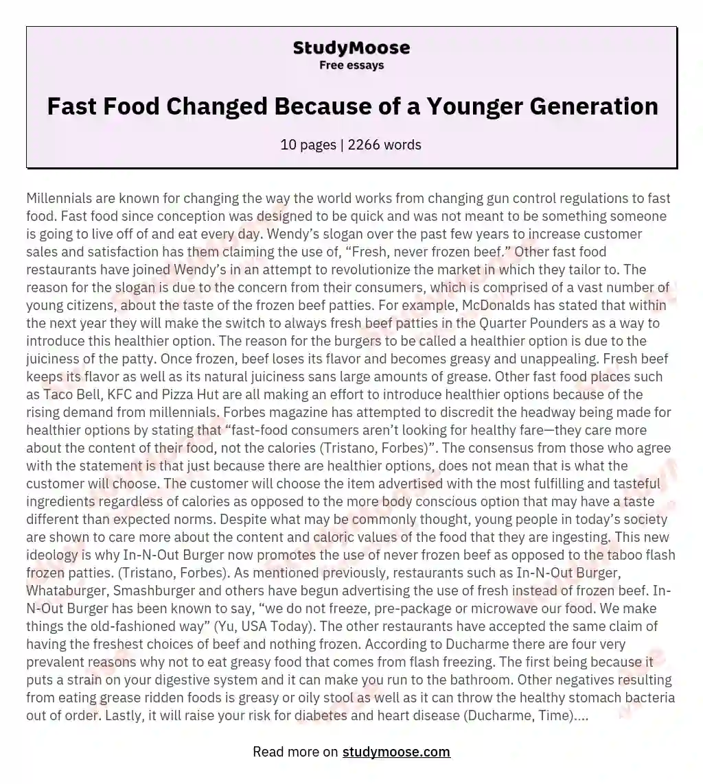 Fast Food Changed Because of a Younger Generation essay
