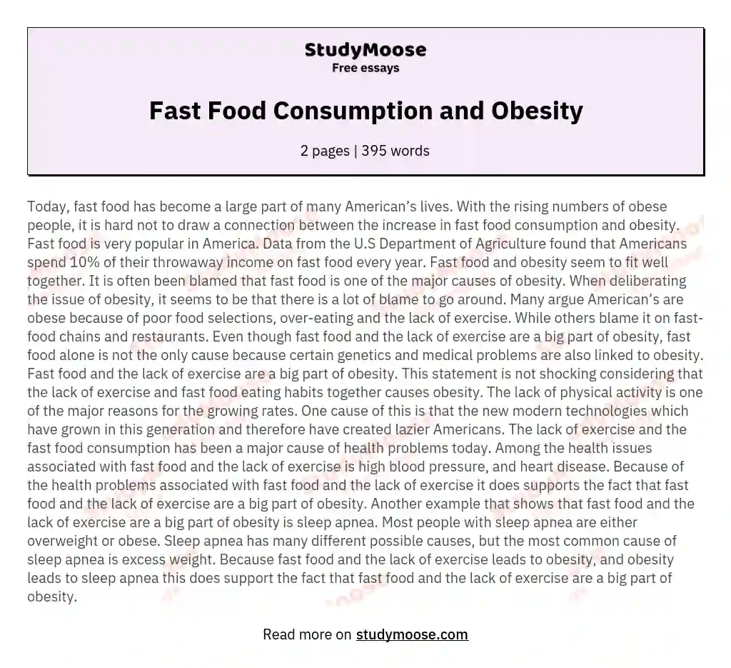 Fast Food Consumption and Obesity