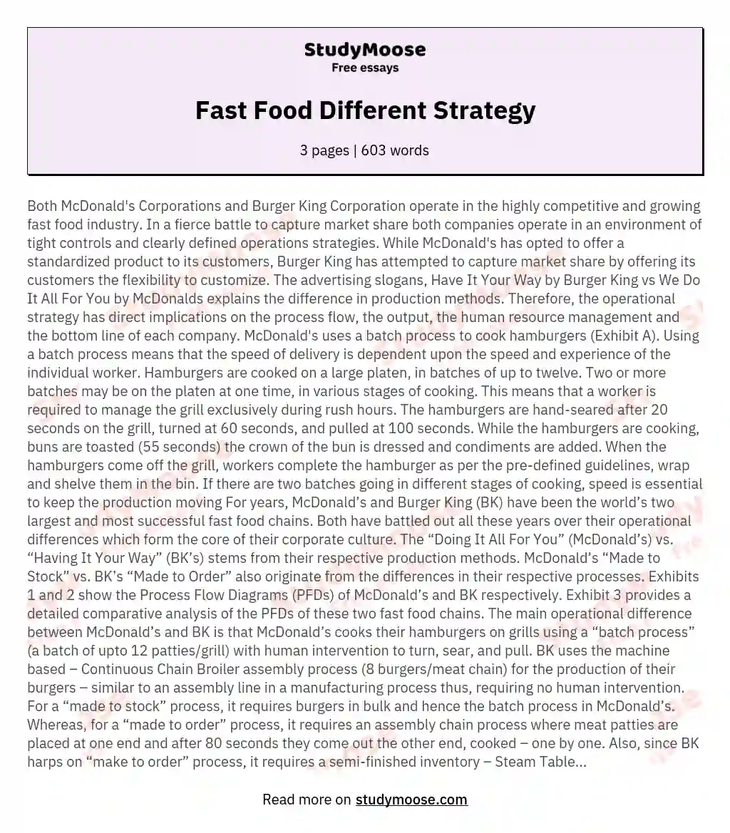 Fast Food Different Strategy essay