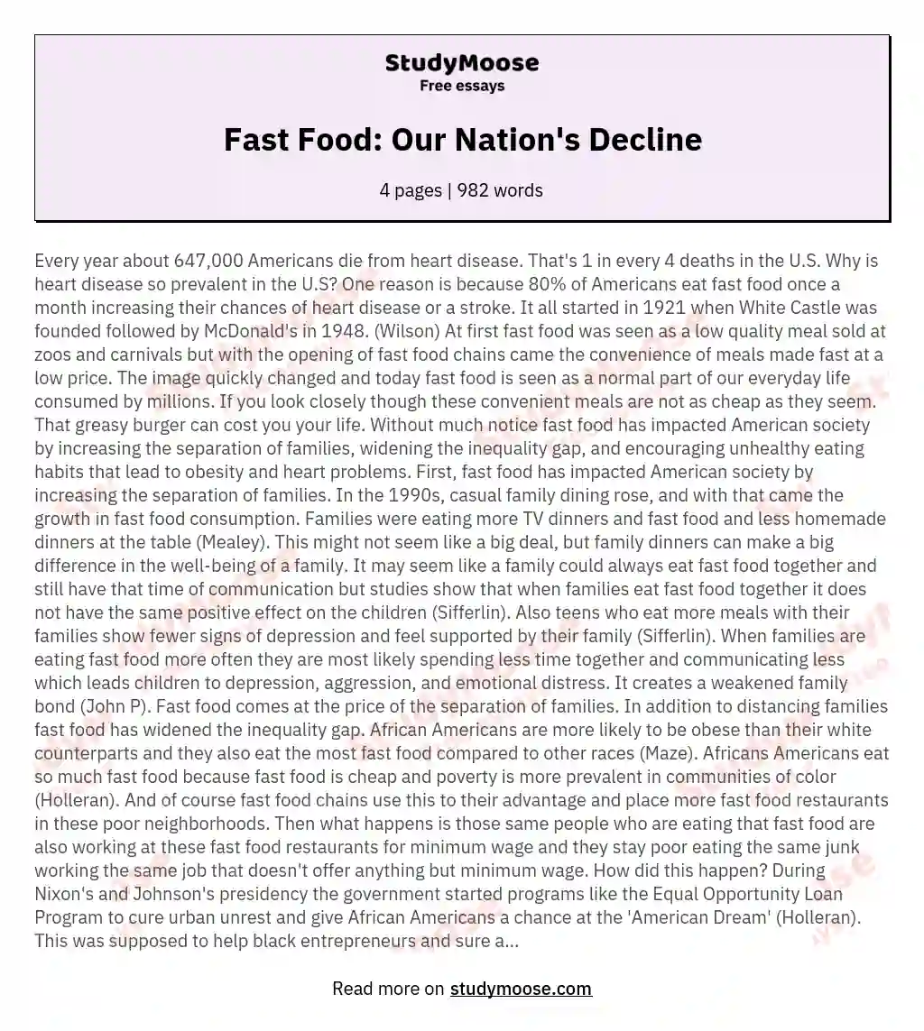 Fast Food: Our Nation's Decline essay