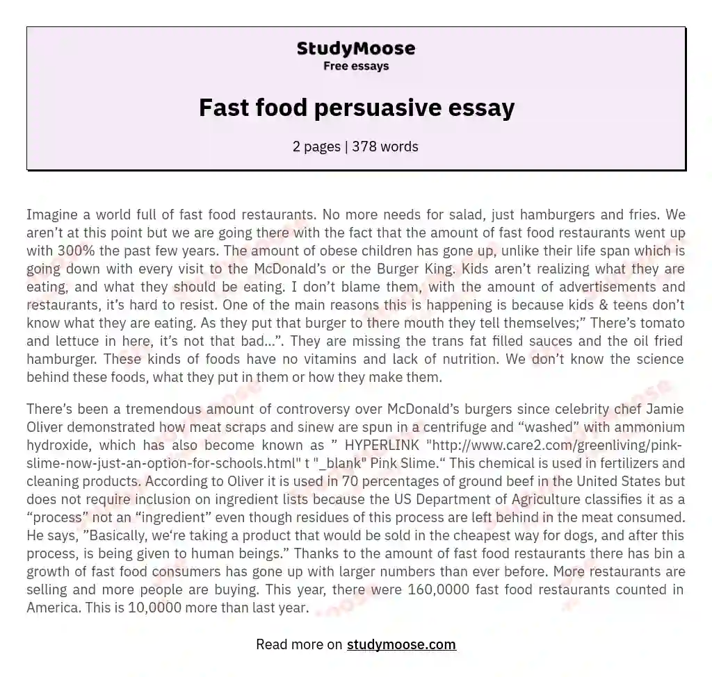 Fast food persuasive essay essay