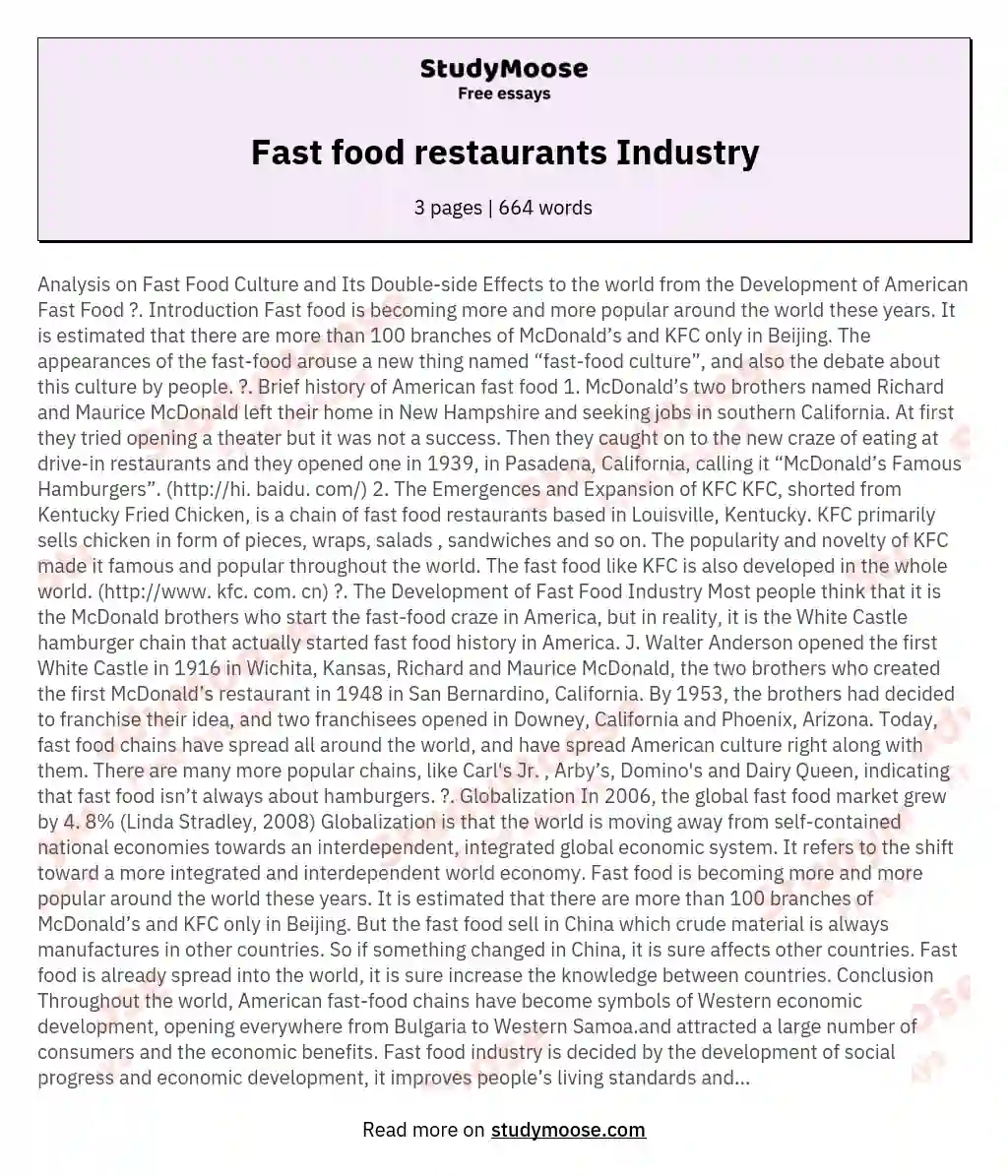Fast food restaurants Industry