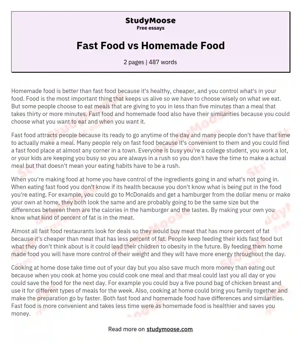 Fast Food vs Homemade Food essay