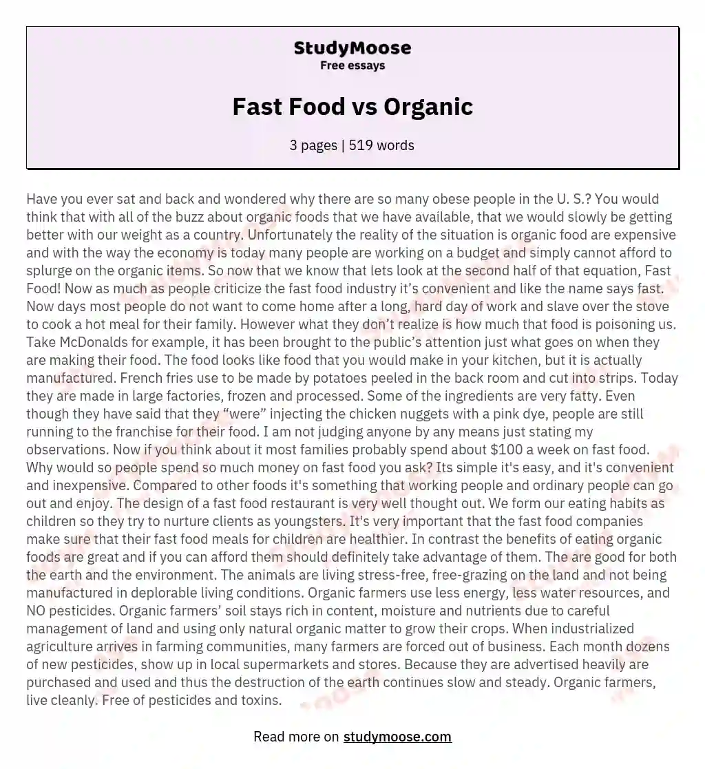 Fast Food vs Organic