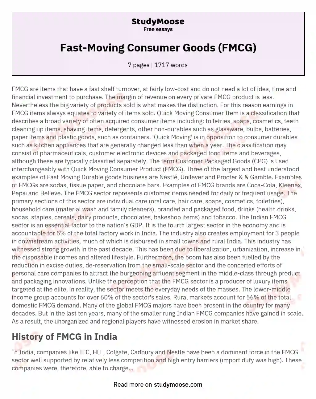 Fast-Moving Consumer Goods (FMCG) essay