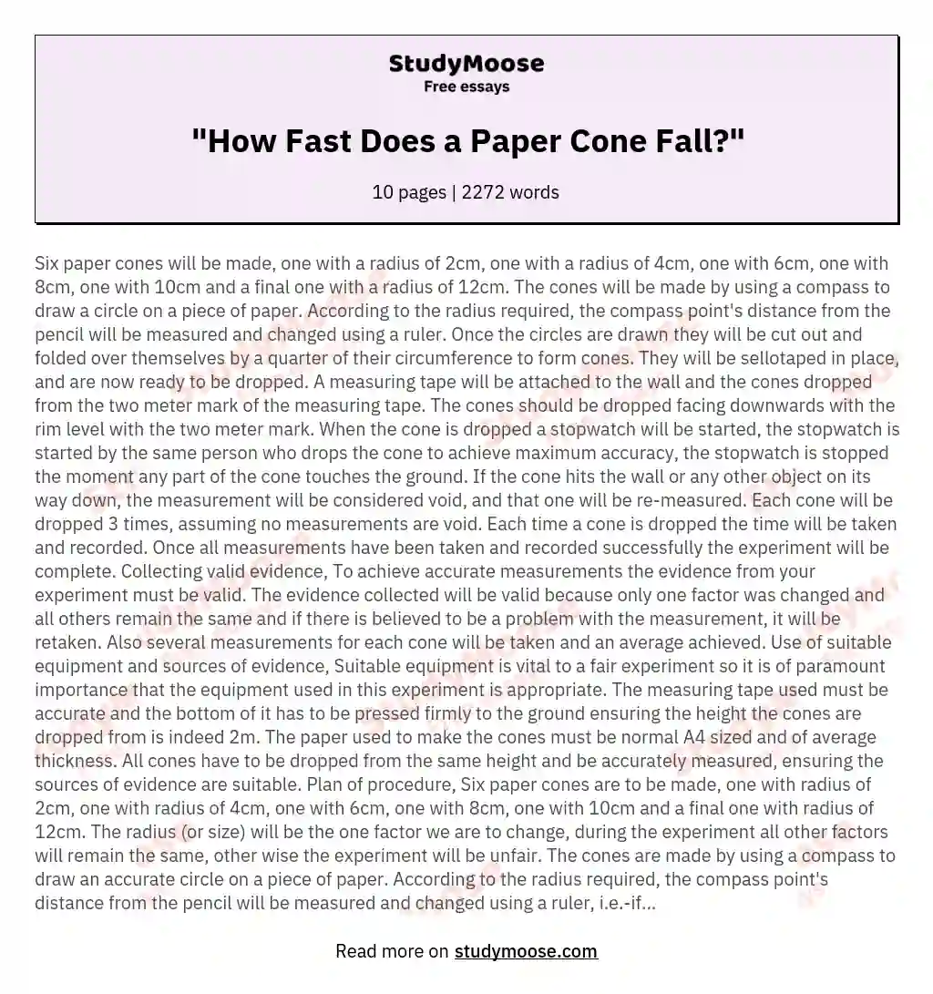 "How Fast Does a Paper Cone Fall?" essay