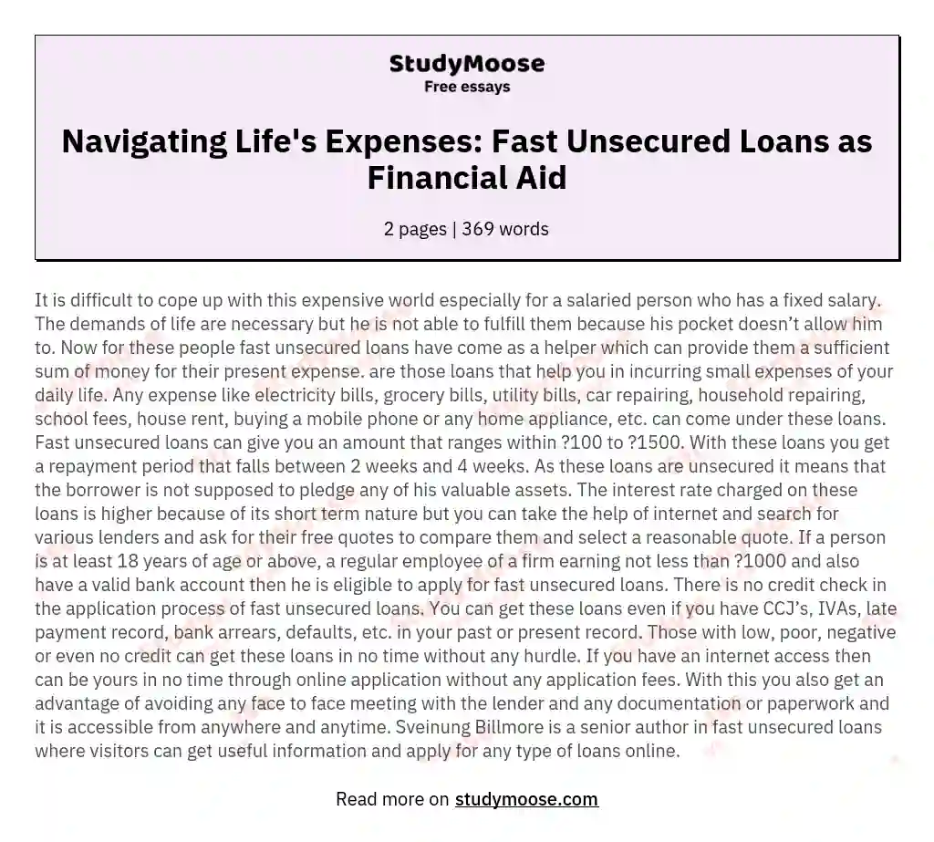 Navigating Life's Expenses: Fast Unsecured Loans as Financial Aid essay