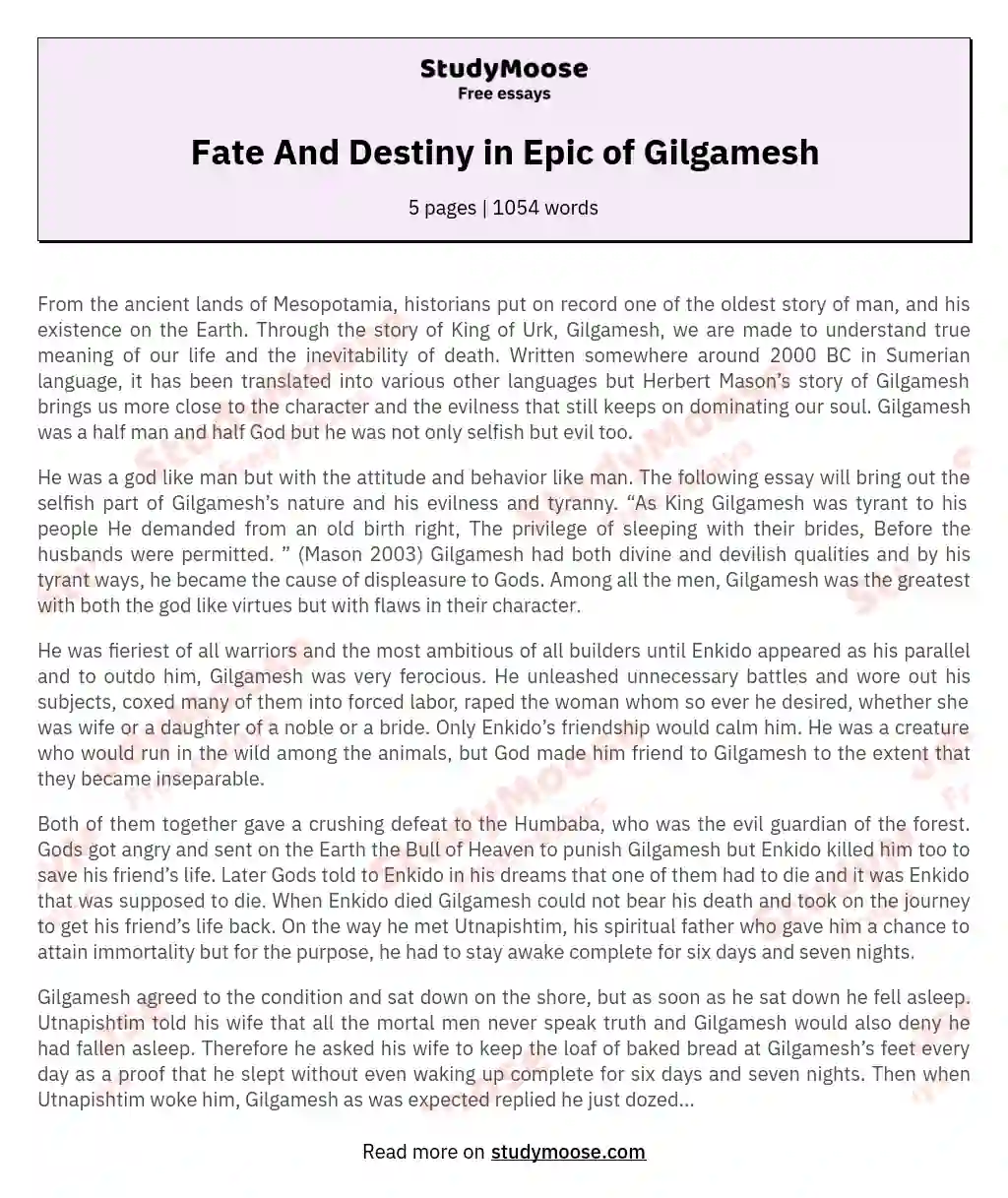 Fate And Destiny in Epic of Gilgamesh essay