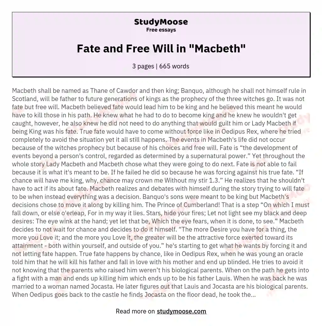 Fate and Free Will in "Macbeth"