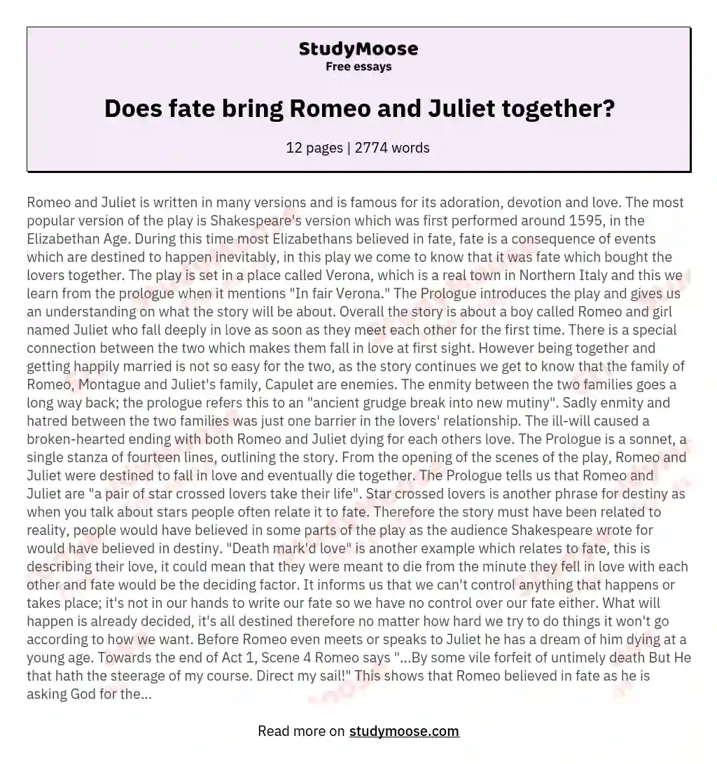 Does fate bring Romeo and Juliet together? essay