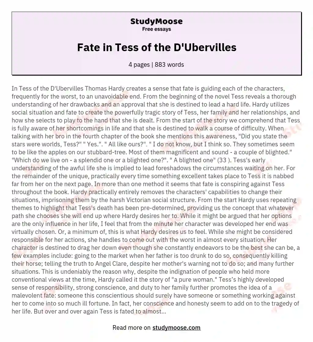 Fate in Tess of the D'Ubervilles essay
