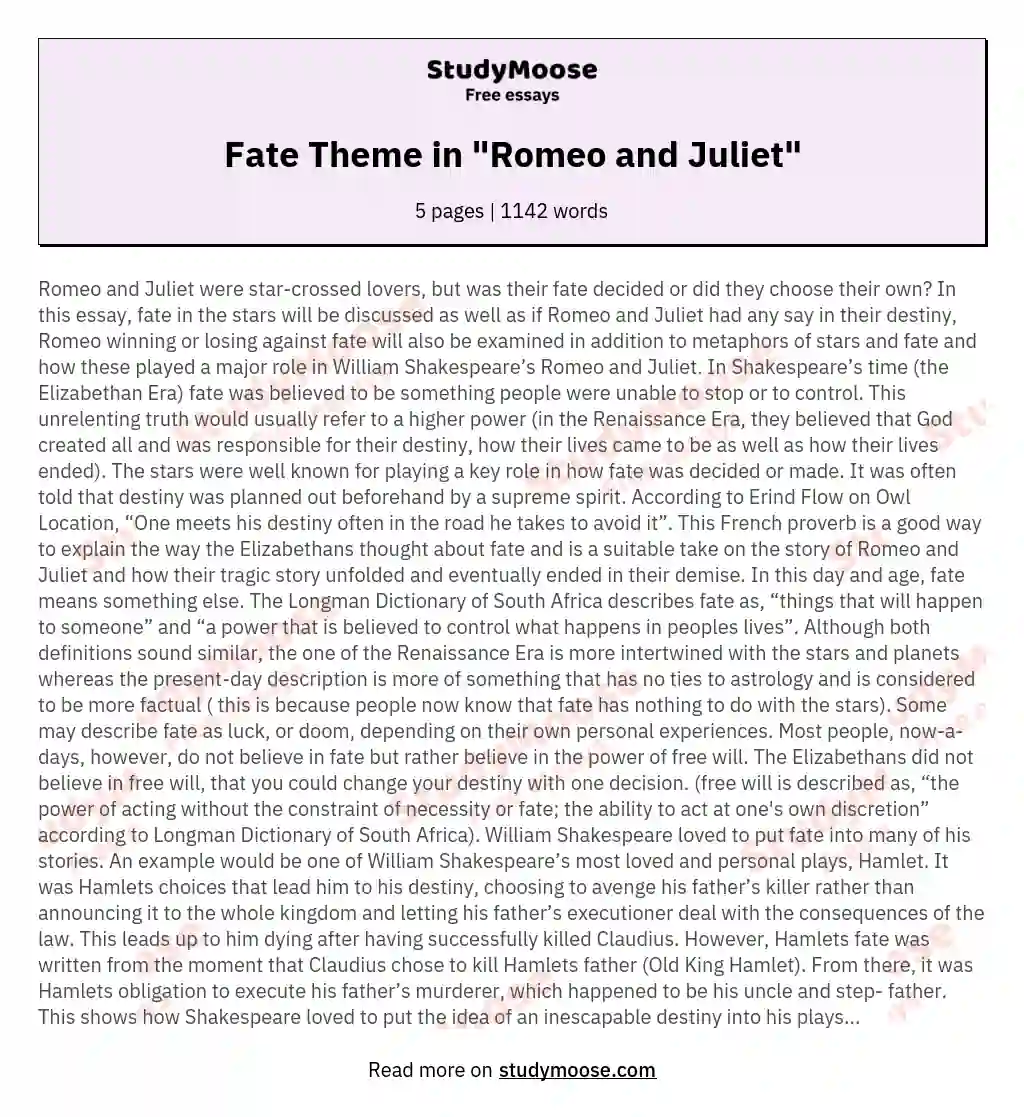 Fate Theme in "Romeo and Juliet"