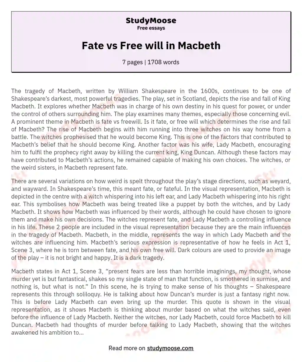 Fate vs Free will in Macbeth essay