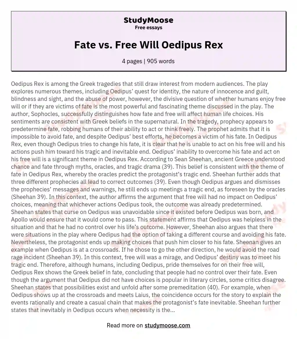 Fate vs. Free Will Oedipus Rex