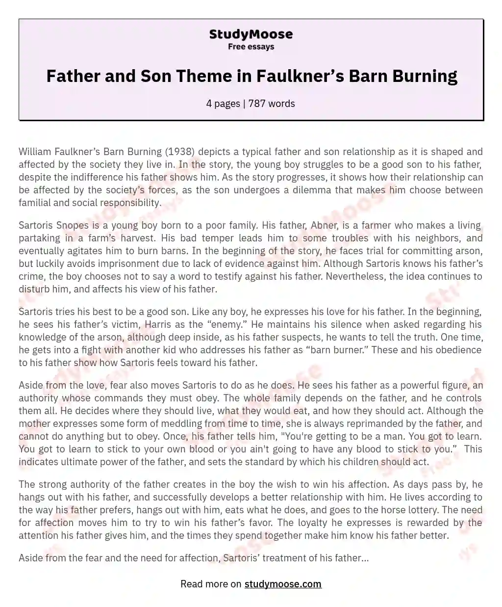 Father and Son Theme in Faulkner’s Barn Burning essay