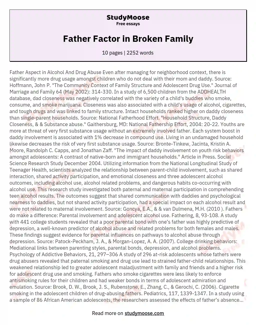 Father Factor in Broken Family essay