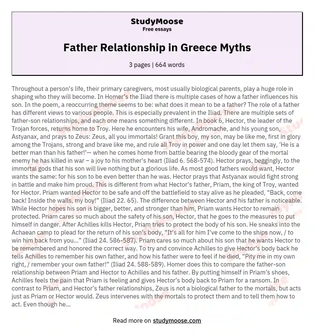 Father Relationship in Greece Myths essay