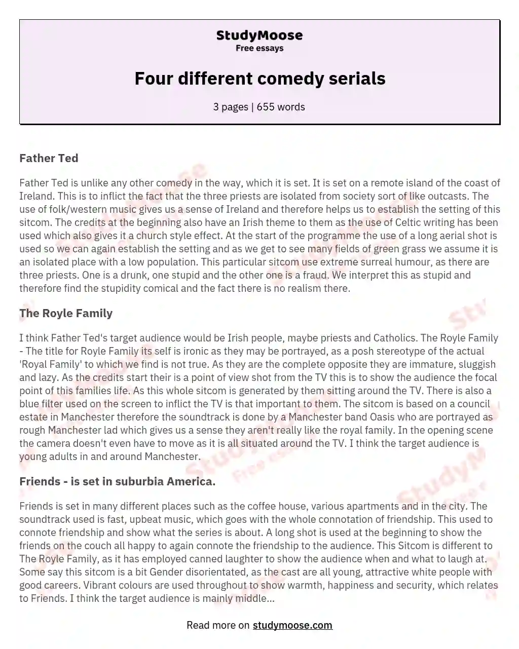 Four different comedy serials essay