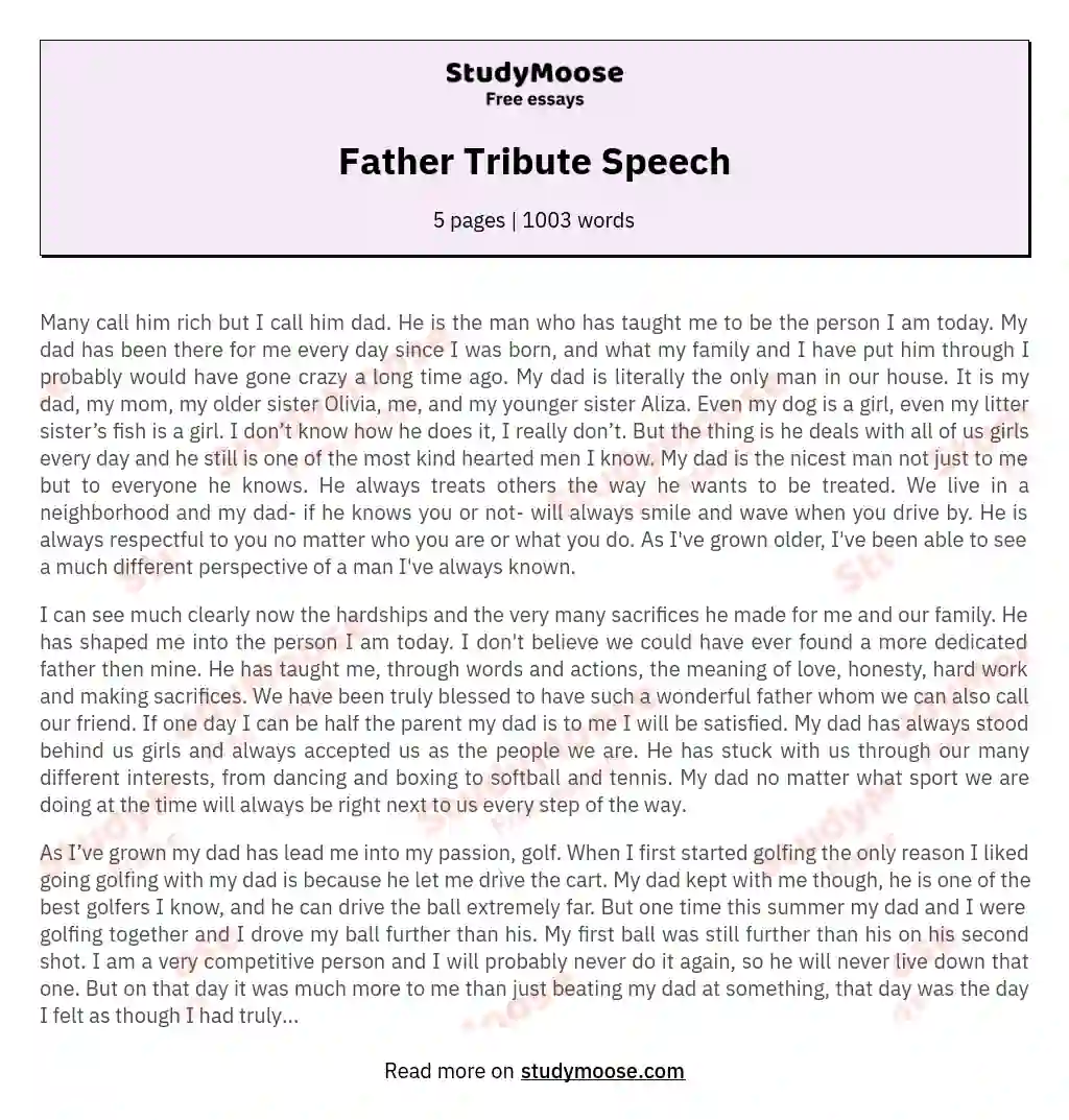 Father Tribute Speech essay