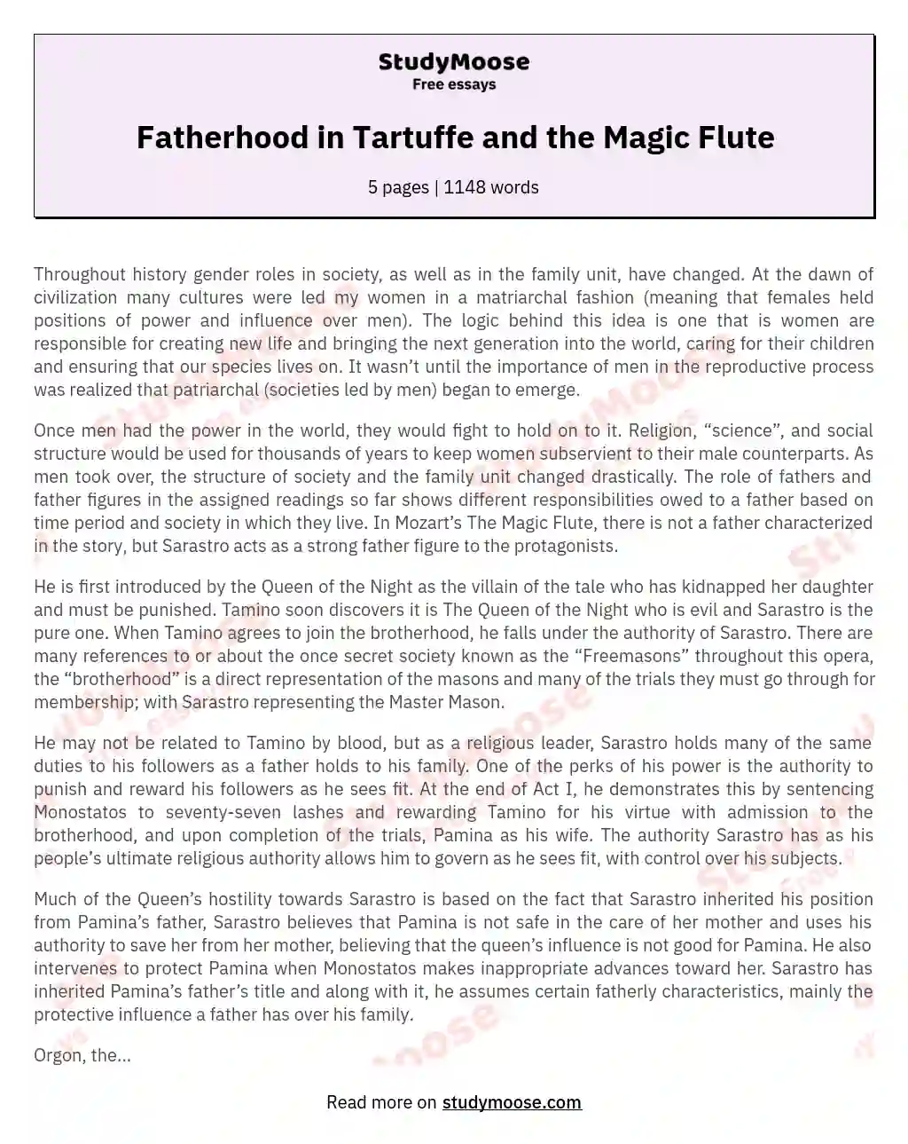 Fatherhood in Tartuffe and the Magic Flute essay