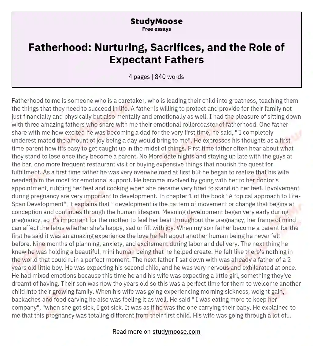 Fatherhood: Nurturing, Sacrifices, and the Role of Expectant Fathers essay