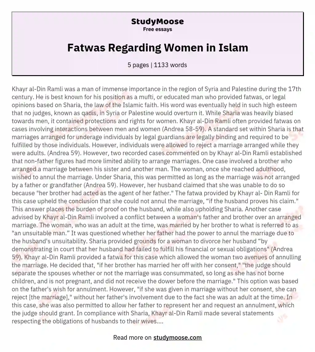 Fatwas Regarding Women in Islam essay