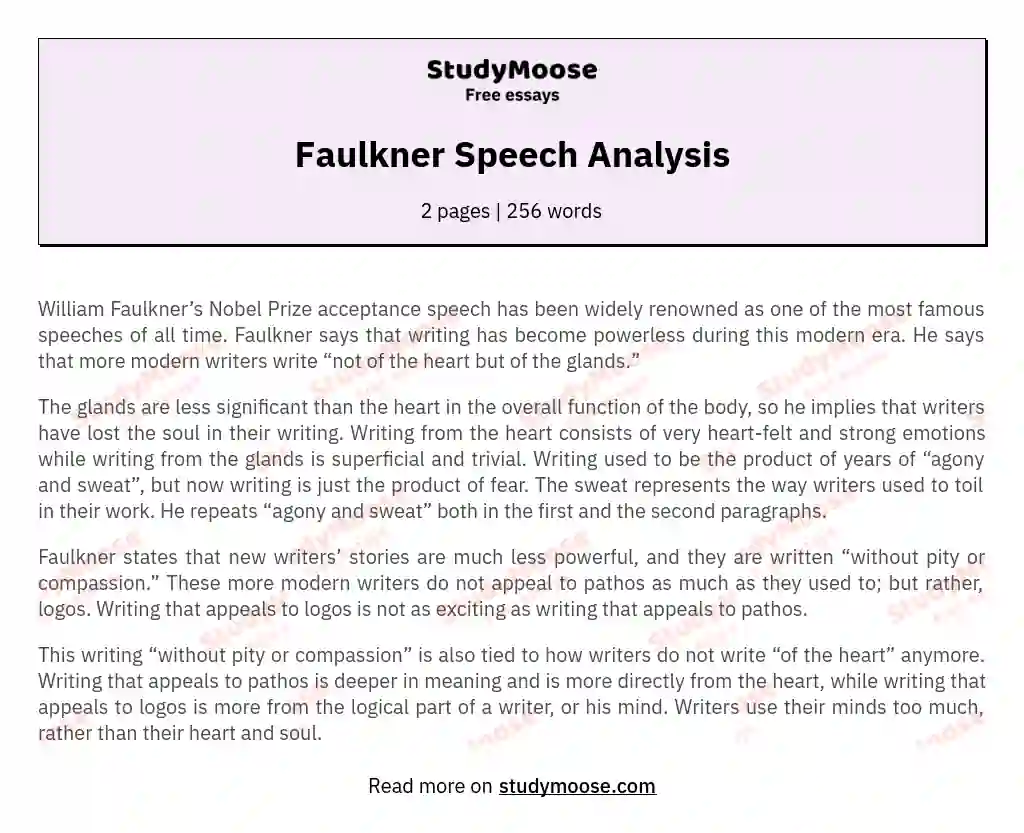 Faulkner Speech Analysis Free Essay Example