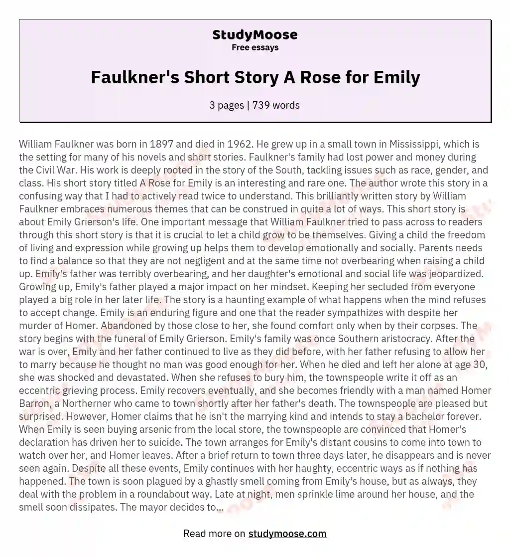 Faulkner's Short Story A Rose for Emily essay