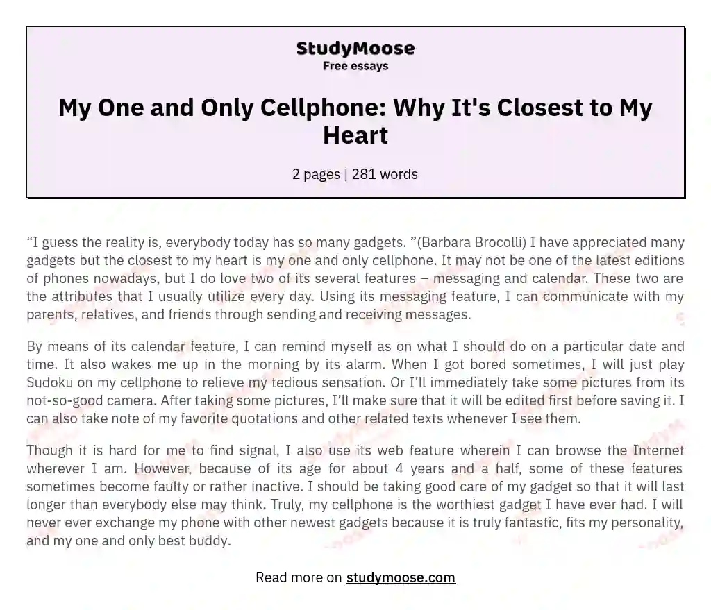 My One and Only Cellphone: Why It's Closest to My Heart essay