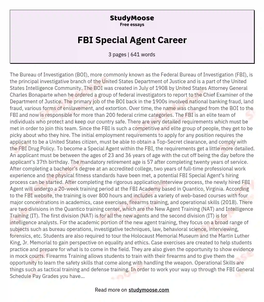 FBI Special Agent Career essay