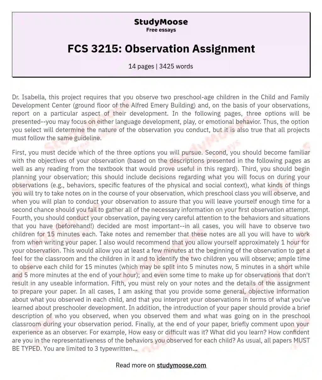 FCS 3215: Observation Assignment