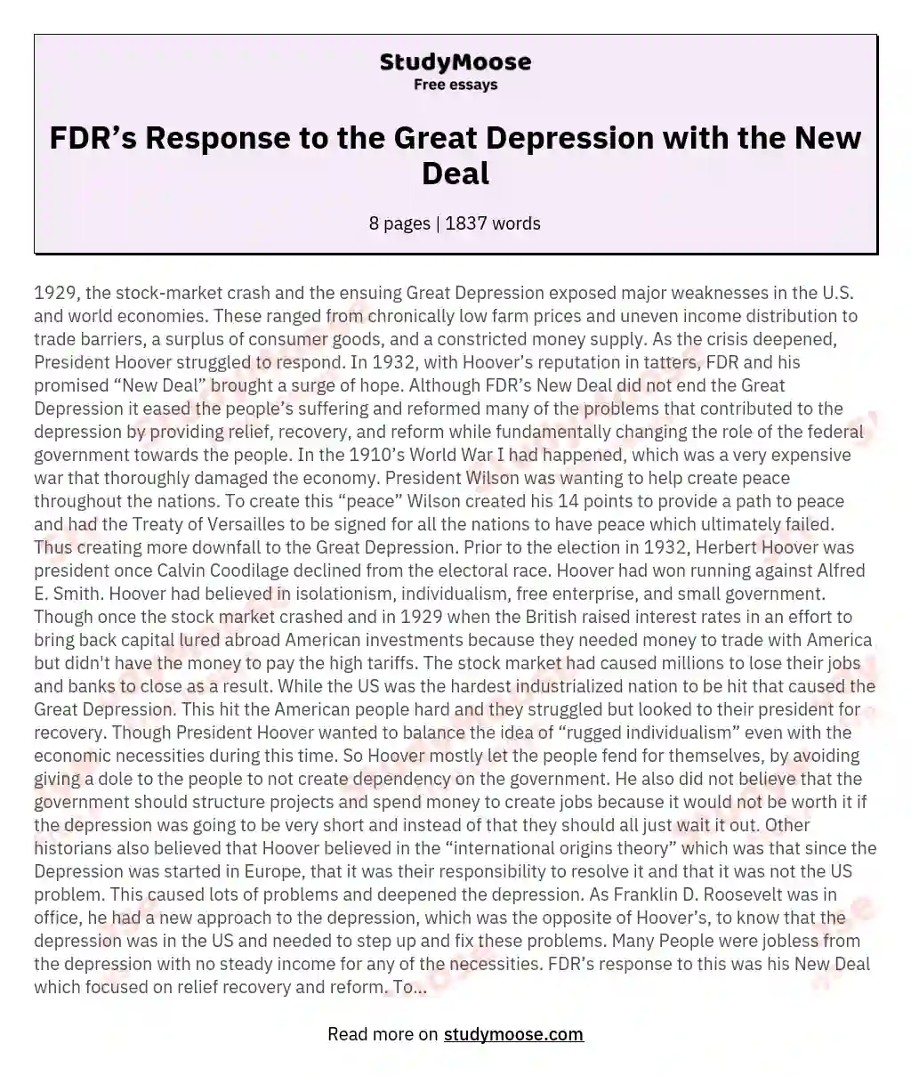FDR’s Response to the Great Depression with the New Deal