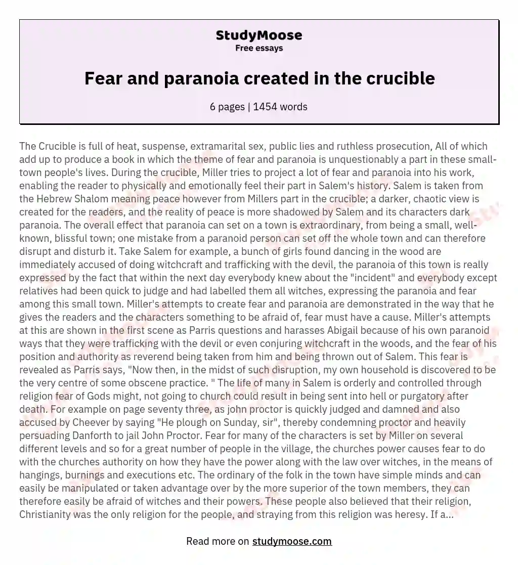 Fear and paranoia created in the crucible essay