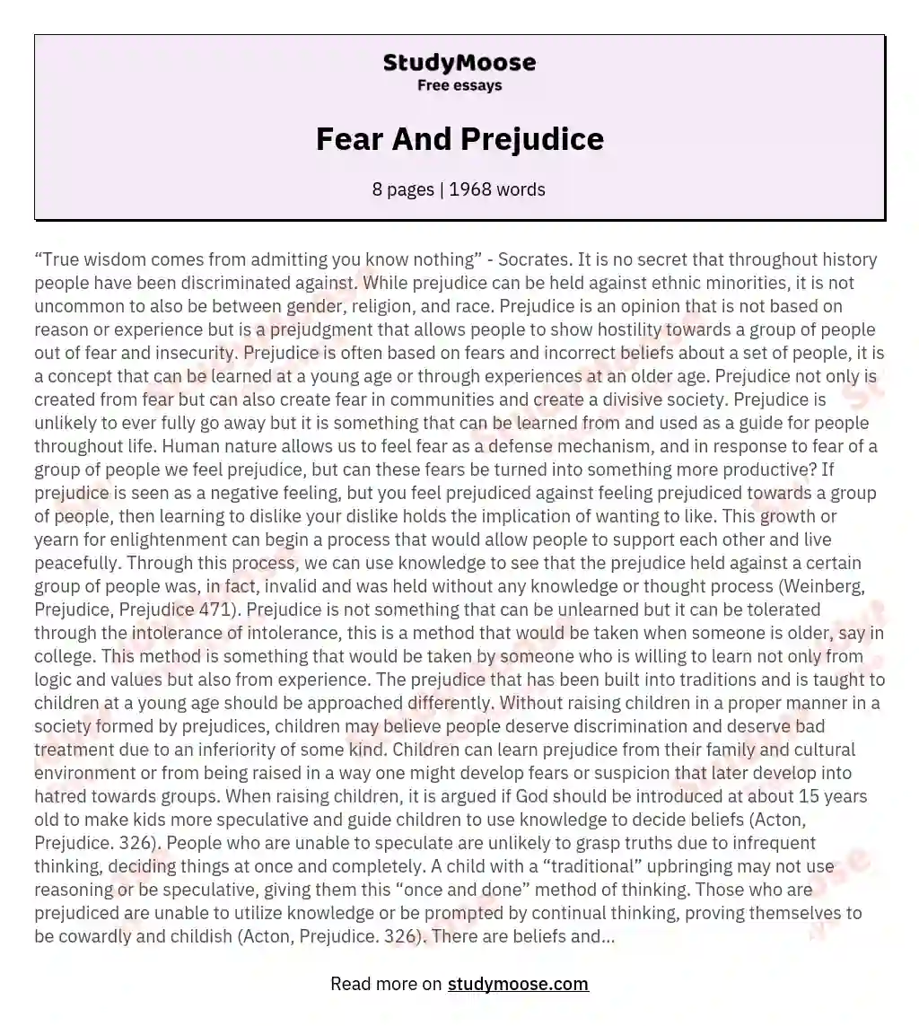 Fear And Prejudice essay