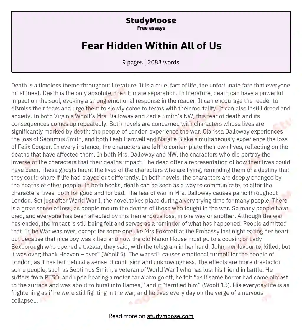 Fear Hidden Within All of Us essay