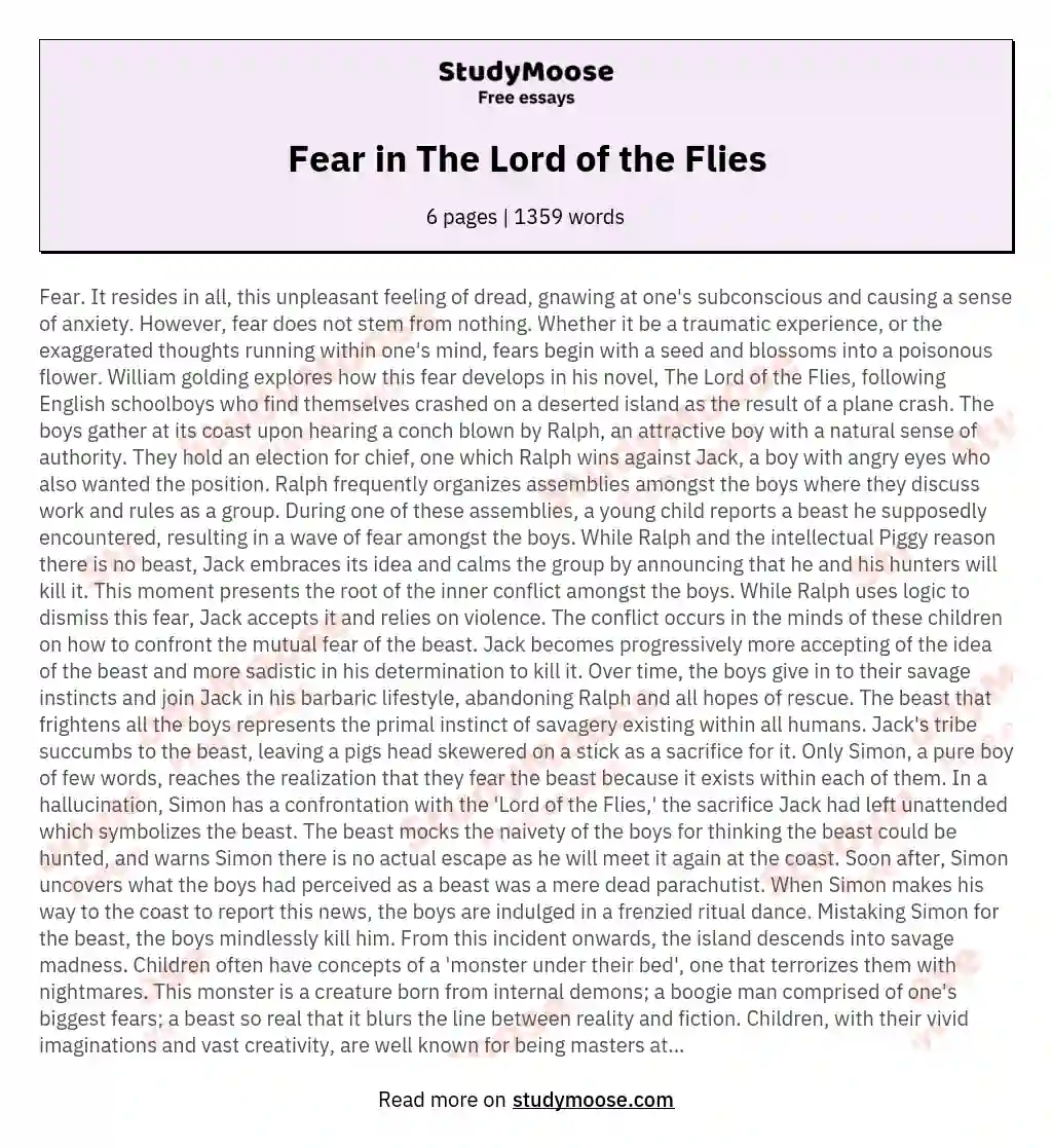 Fear in The Lord of the Flies essay