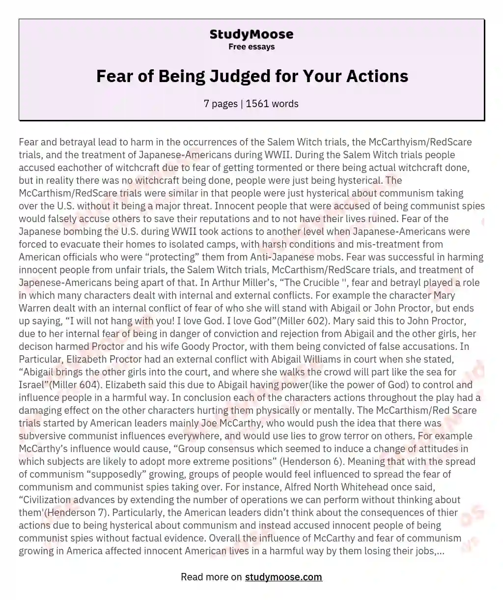 Fear of Being Judged for Your Actions essay
