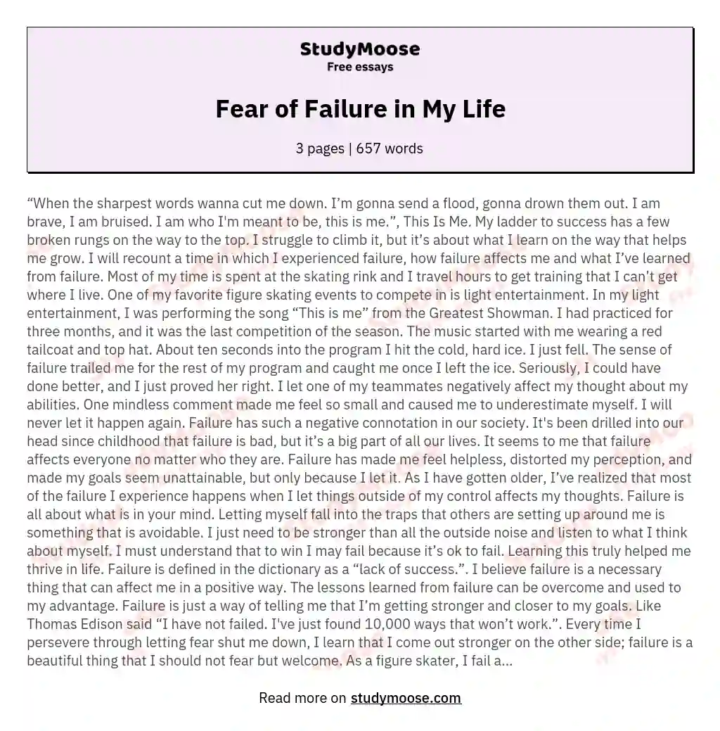 Fear of Failure in My Life essay