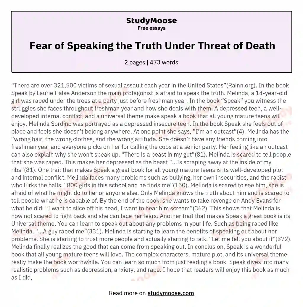 Fear of Speaking the Truth Under Threat of Death essay