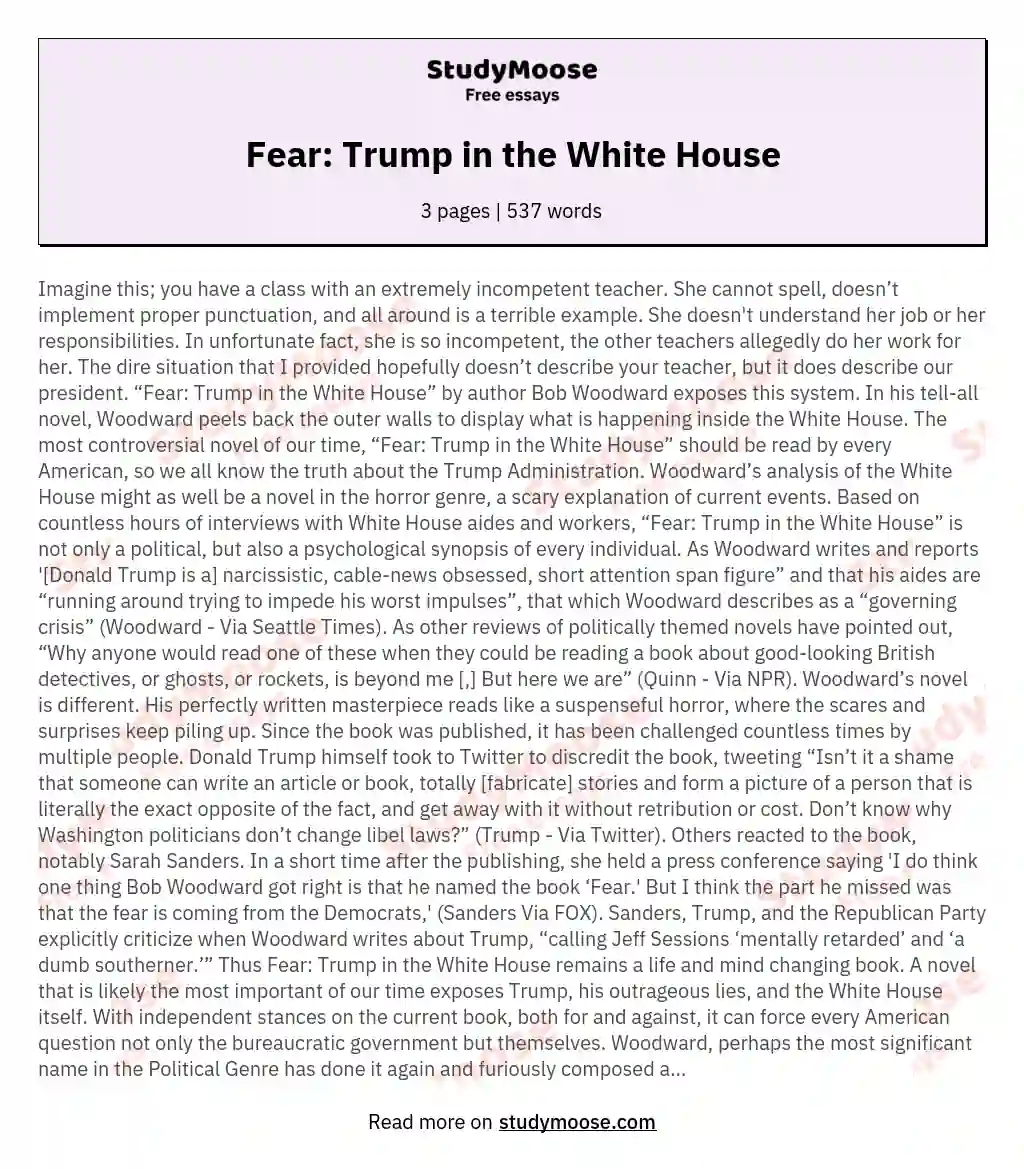 Fear: Trump in the White House essay