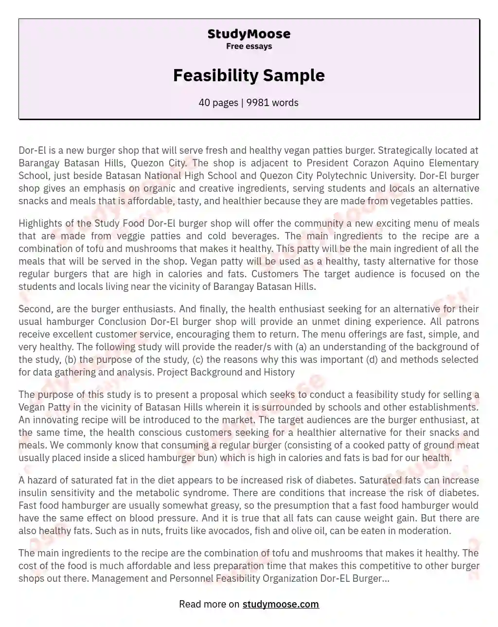 Feasibility Sample essay