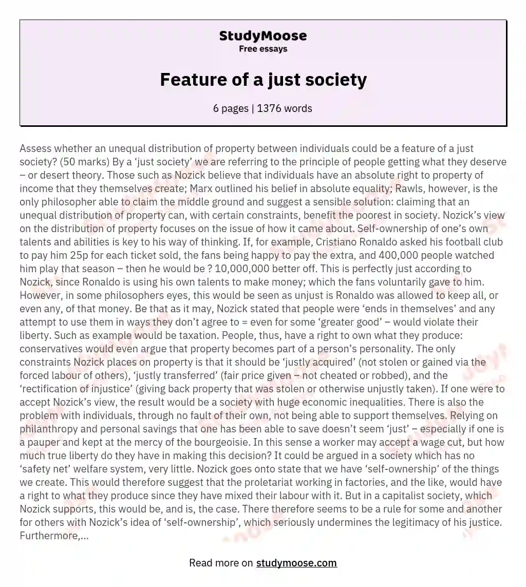 Feature of a just society essay