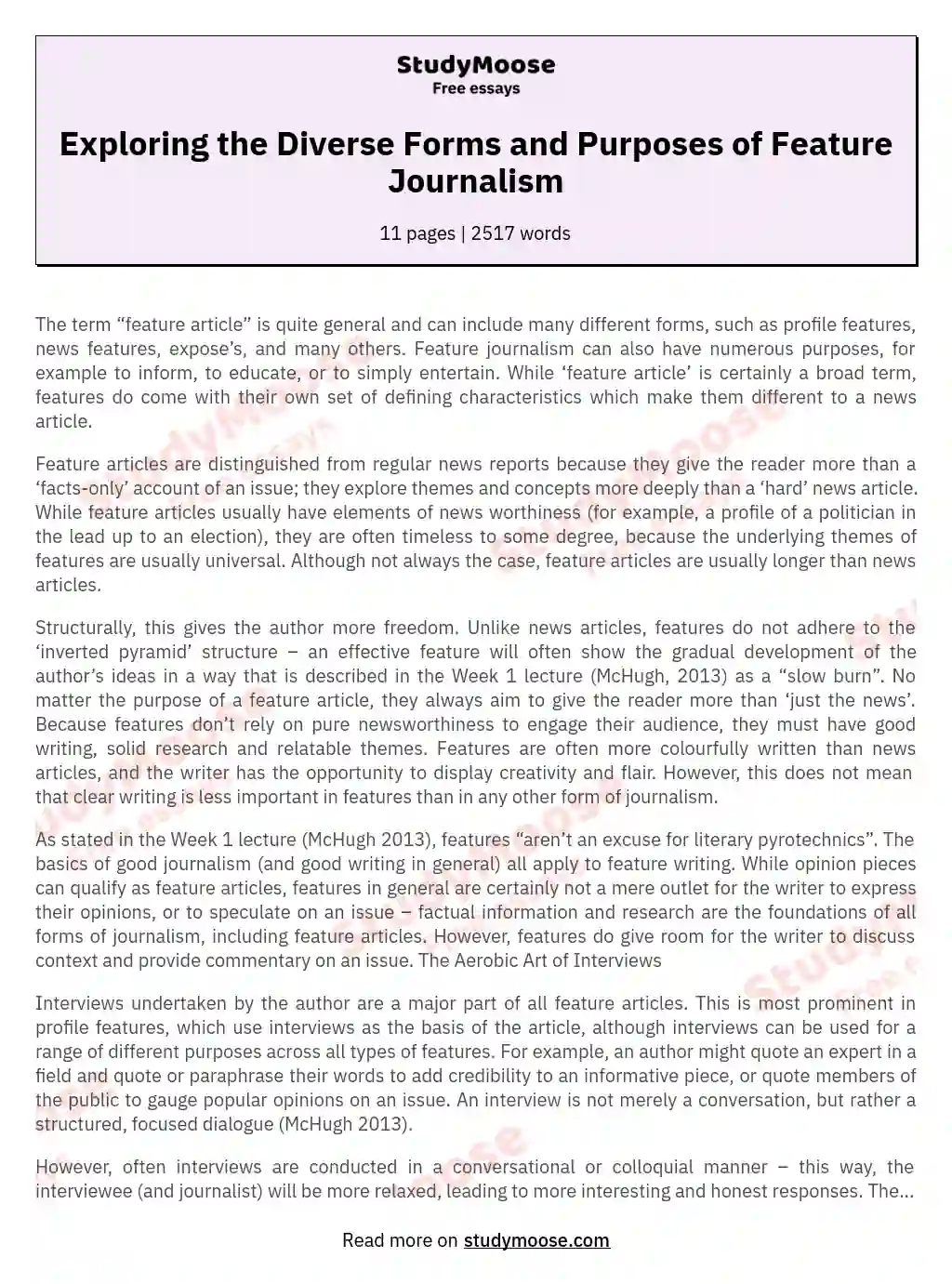 Exploring the Diverse Forms and Purposes of Feature Journalism essay
