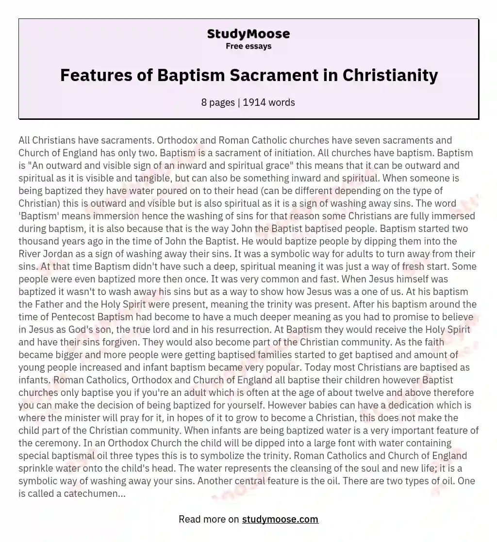 Features of Baptism Sacrament in Christianity essay