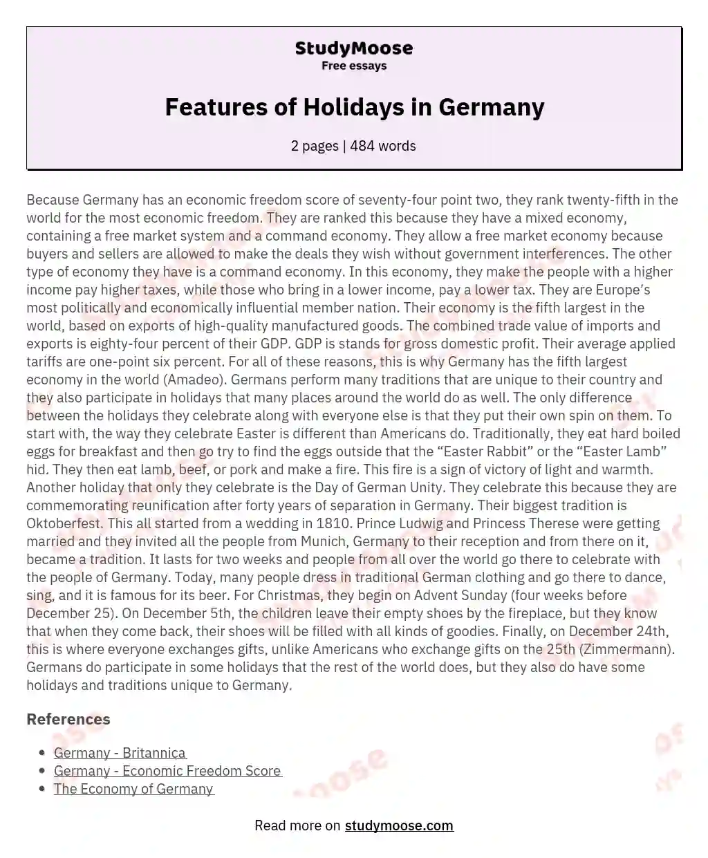 Features of Holidays in Germany essay